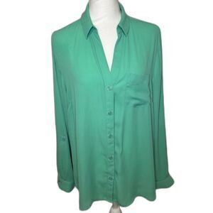 The Limited Green Button-Down Shirt Womens Lightweight Semi-Sheer Blouse